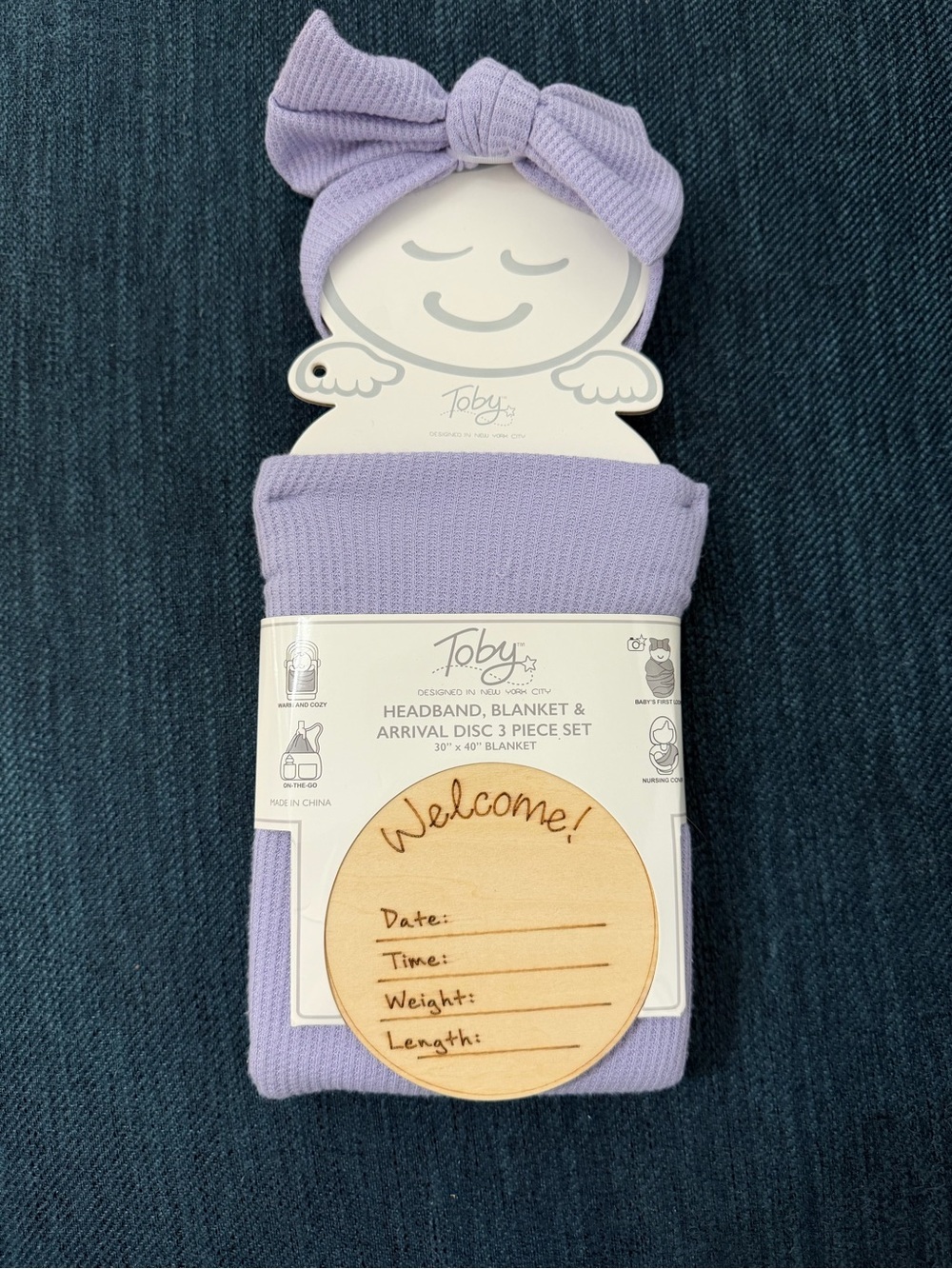 Toby NYC Baby Blanket Set 3pc Lavender Headband Swaddle Arrival Disc New
